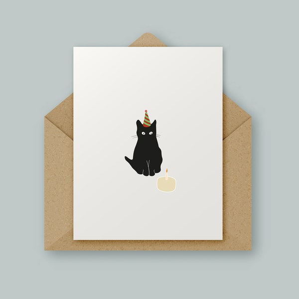 Birthday Cat, Happy Birthday, High Quality Card, Minimal Design