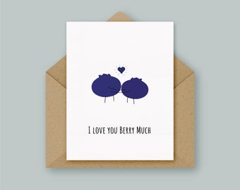I Love You Berry Much, Valentine's, Anniversary, Mother's Day, Greetings Card, Minimal Design