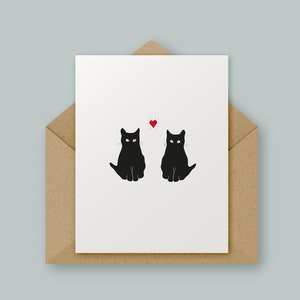 Chats et coeur d'amour, Chat noir, Anniversaire, Saint-Valentin, Carte de haute qualité, Design minimaliste