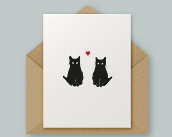 Chats et coeur d'amour, Chat noir, Anniversaire, Saint-Valentin, Carte de haute qualité, Design minimaliste