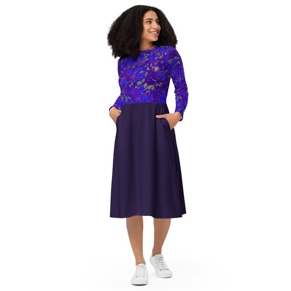 Purple-Berry long sleeve midi dress