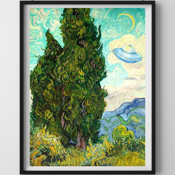 Van Gogh Altered UFO Art Print, Van Gogh Digital Download Wall Art, Vincent Van Gogh Printable Wall Art, Funny Print, Altered Vintage Art
