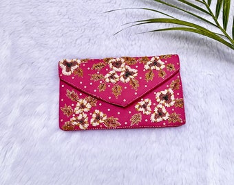 Designer Beaded Crossbody flower Gift Bridal Clutch Bag, Crossbody Chain Clutch tote bag for gift Gift