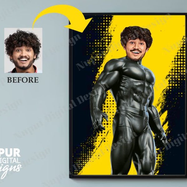 Marvel Superhero Caricature, Digital Poster, Customized Black Panther Portrait Caricature, Digital Download