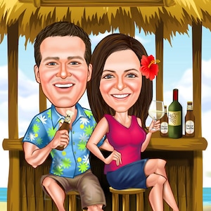 Get Couple Beach Portrait, Caricature from Photo, Digital Portrait, Caricature Portrait, Enjoy Holiday, Retirement, Personalized Gift
