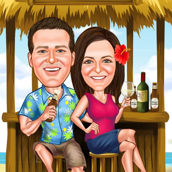 Get Couple Beach Portrait, Caricature from Photo, Digital Portrait, Caricature Portrait, Enjoy Holiday, Retirement, Personalized Gift