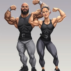 Personalized Fitness Couple Caricature, Custom Caricature From Photo, Digital Portrait, Couple Gift, Birthday Gift, Digital Download