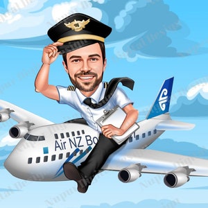 Custom Pilot Caricature, Pilot Portrait, Caricature from Photo, Digital Portrait, Pilot Gifts, Caricature Portrait, Pilot Gift Idea