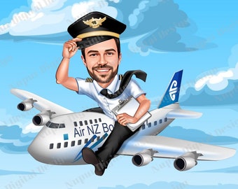 Caricature de pilote personnalisée, Portrait de pilote, Caricature de photo, Portrait numérique, Cadeaux de pilote, Portrait de caricature, Idée de cadeau de pilote