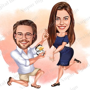 Cadeau de proposition mémorable personnalisé, épousez-moi Portrait, Portrait personnalisé romantique, Illustration de Couple dans le style de dessin animé, cadeau de proposition pour elle