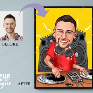 Dj Gift, Dj Caricature from Photo, Funny Dj Art Drawing, Funny Dj Portrait, Dj Cartoon Drawing, Dj Cartoon Digital Download, Digital Print