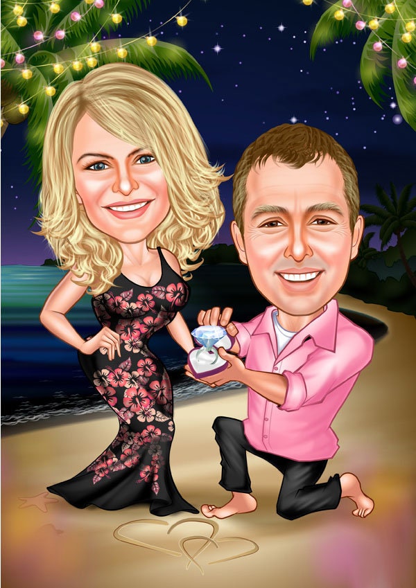 Personalized Couple Cartoon , Custom Caricature, Caricature From Photo, Marriage Proposal, For Lover, Couple Gift,  Digital Caricature
