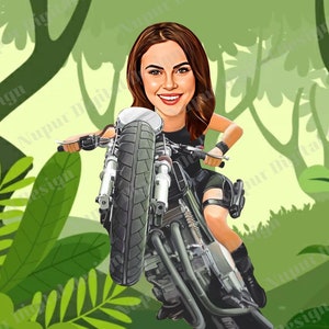 Personalized Woman Biker Caricature,  Motorcycle Riders, Woman Biker Cartoon Drawing, Digital Download, Woman Motorcycle Lovers, Caricature