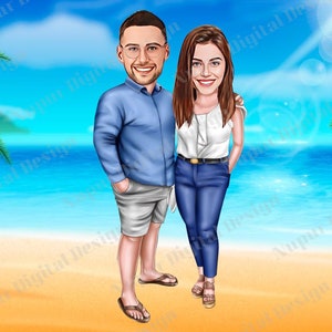 Personalized Beach Caricature from Photo, Custom Beach Caricature, Beach Portrait, Caricature from Photo, Digital Portrait, Caricature