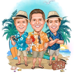 Benutzerdefinierte Freunde Karikatur, Kolleginnen Cartoon, Yoga Gruppe, Mädchen Gang, Strand Gruppenportrait, lustige Karikatur, Cartoon Geschenk für Freund, digitale Kunst