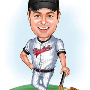 Baseball player caricature, Male Baseball Player, Female Baseball Player Cartoon from Photo, Baseball Player Portrait for Men, Sports Gift