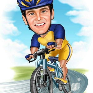 Retrato digital de dibujos animados de ciclista personalizado, Retrato de ciclista, Regalo para ciclista, Regalo para él, Regalo para ella, Mujer ciclista, Hombre ciclista