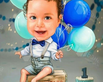 Personalized Caricature Of Baby Boy/Girl From A Photo, Custom Baby Girl Caricature, Birthday Gift, Caricature Gift, Kids Birthday Caricature