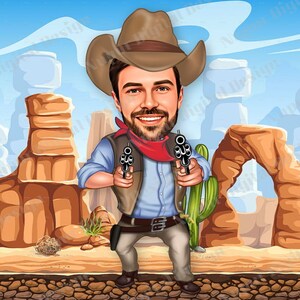 Custom Cowboy Caricature ,Cowboy Portrait for him or Kid, Wild West,funny Gift Caricature, Unique Cowboy Gifts, Gift For Husband,Digital Art