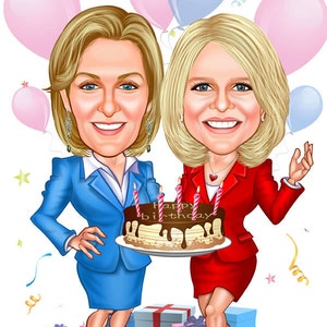 Best Friends Birthday Caricature, Customized Best Friends Forever Drawing, Business Cartoon Art, Celeberation, Digital Portrait From Photo