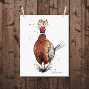 Pheasant - Bird illustration - pheasant art - pheasant painting - pheasant print -bird painting - wall art - whimsical pheasant