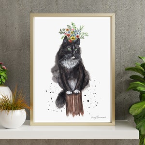 Pepe El Gato- cat illustration - watercolor cat - watercolor art - cat painting - black cat art - black cat print - gato negro - wall art