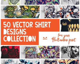 50 Legendary Monster Graphics for your Halloween Shirt - Print on Demand Designs for your Apparel -  Monster Shirts, Oversize Prints