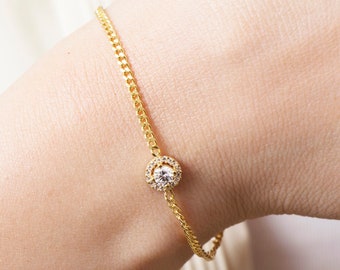 14K Gold Filled Cz Bracelet, Bridesmaid Gift, Bridal Bracelet, Rose Gold Cz Bracelet