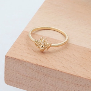 Solid Gold Honey Bee Ring, 14K Gold Bee Ring, Cute Ring, Dainty Gold Ring