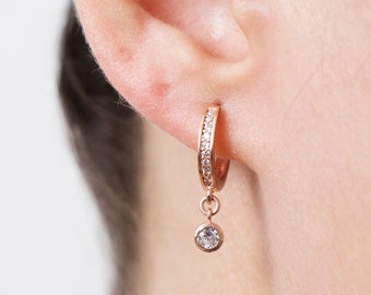 14K Gold Filled Dainty CZ Hoop Earrings, Gold Hoop Earrings, Rose Gold Minimalist Earrings