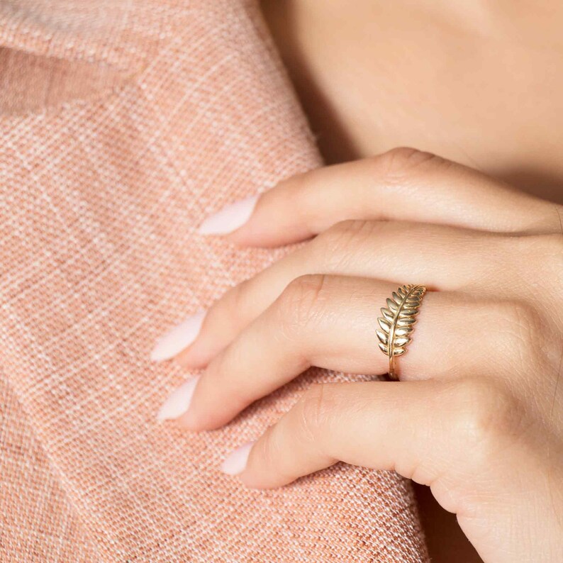 14k Gold Leaf Ring Solid Gold Branch Ring Dainty Gold Ring Etsy