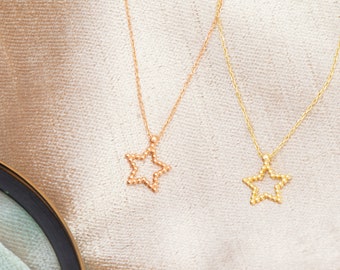 14K Gold Filled Open Star Necklace, Rose Gold And Gold Star Necklace, Celestial Necklace