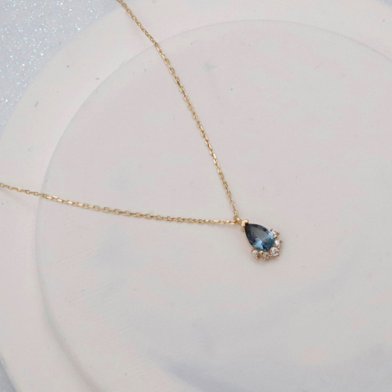 Solid Gold Blue Gemstone Necklace, 14K Gold Blue Topaz Pendant, London