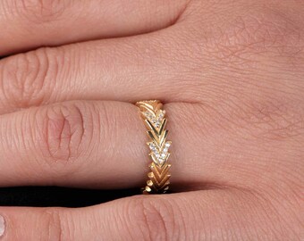 Herringbone Ring, 14k Gold Filled Cz Ring, Chevron Ring