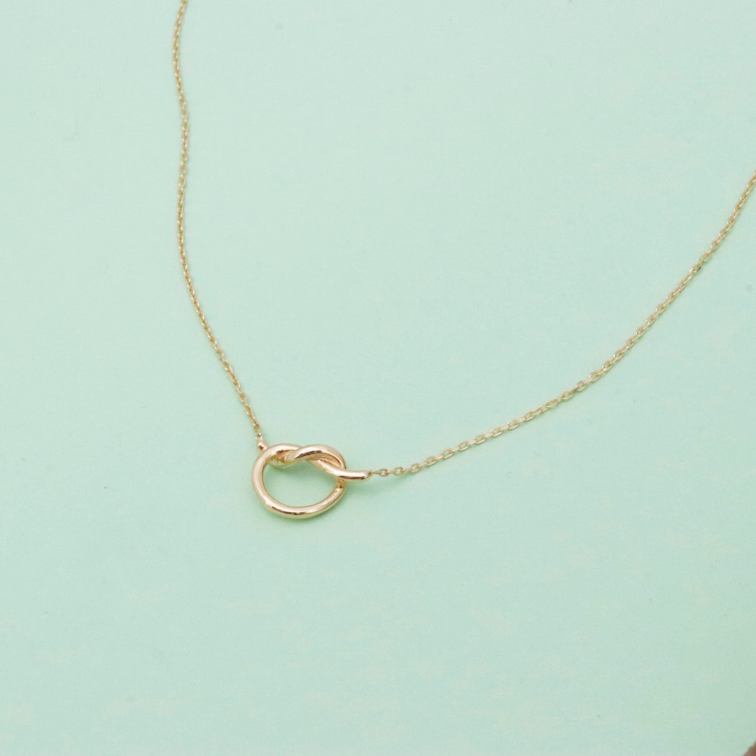 Solid Gold Knot Necklace, 14K Gold Infinity Necklace, Gold Love Knot