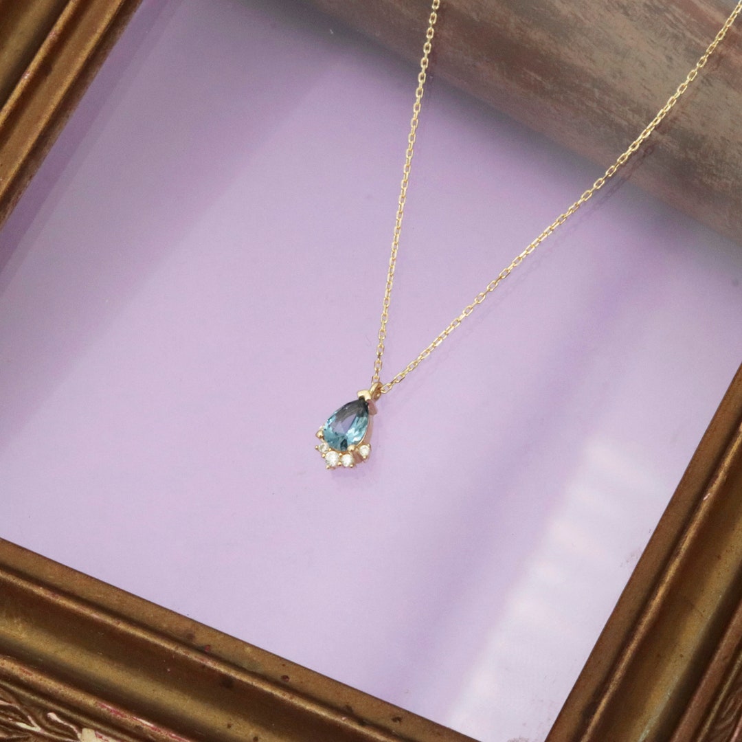 Solid Gold Blue Gemstone Necklace, 14K Gold Blue Topaz Pendant, London