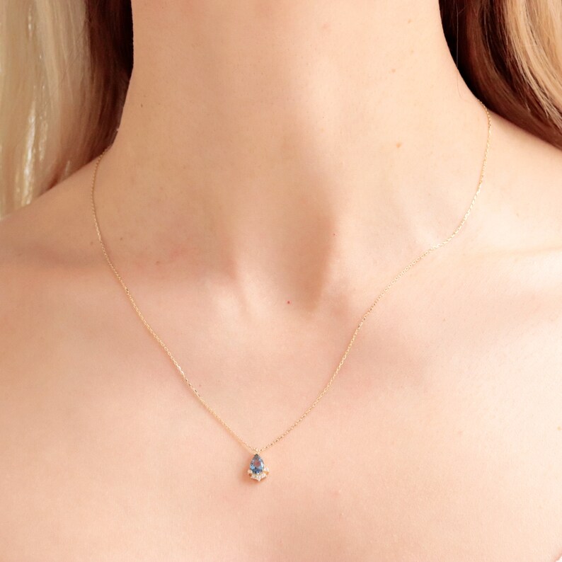 Solid Gold Blue Gemstone Necklace, 14K Gold Blue Topaz Pendant, London