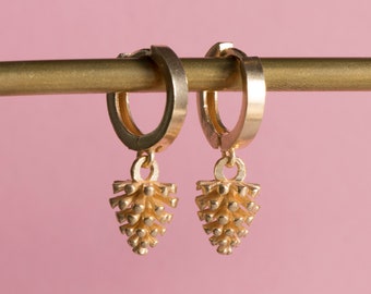 14K Gold Filled Pinecone Earrings, Pinecone Dangle Drop Earrings