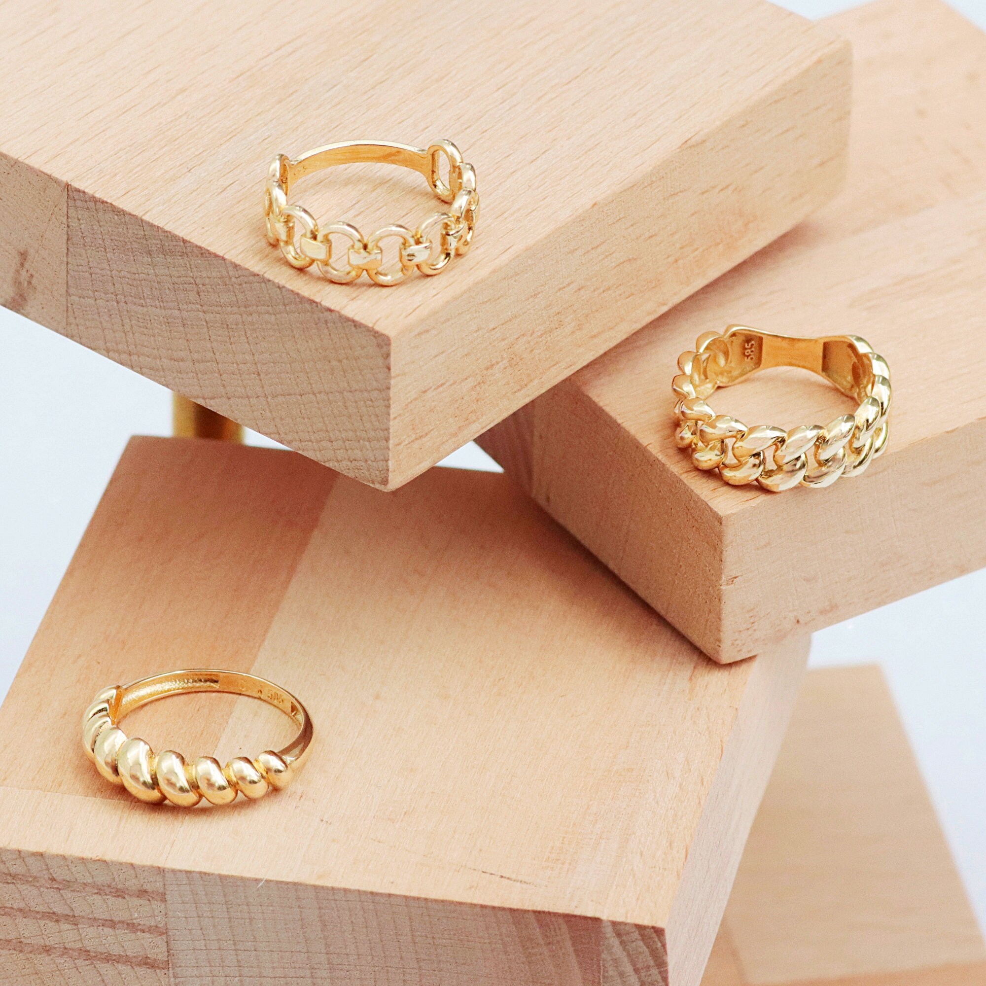 Solid Gold Chain Ring 14K Gold Chunky Ring Thick Gold Ring Etsy