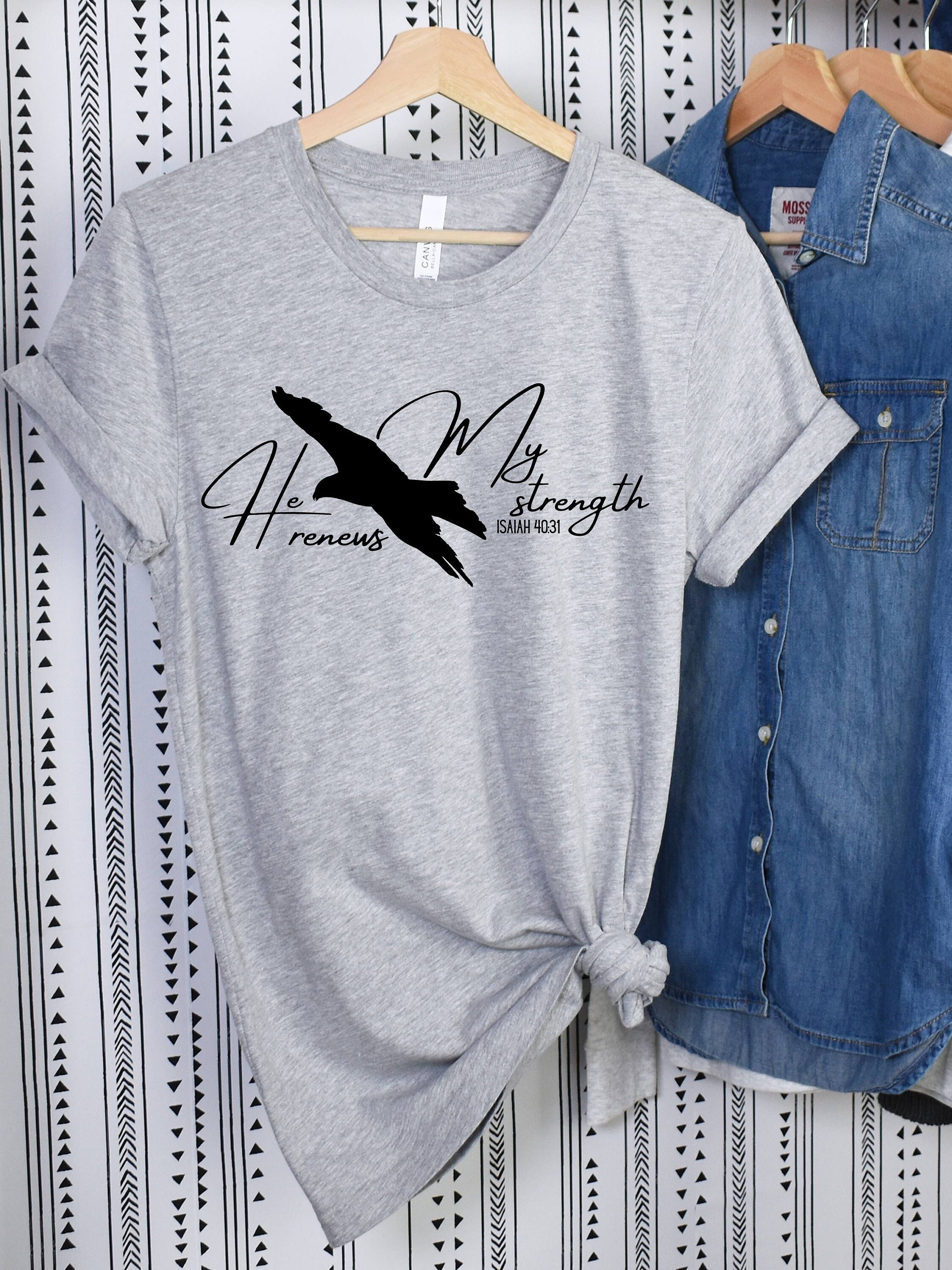 He renews my strength, Isaiah 40:31 T-shirt, Bible Verse Tee, Christian Clothing, Faith shirt, Religious gifts