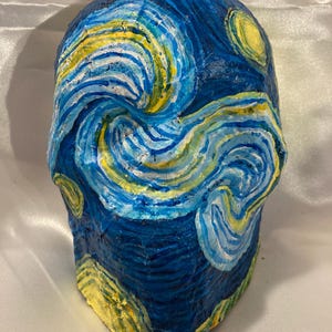 Collection d'art - L'esprit de Van Gogh - Mini masque, Halloween, jour des morts, décoration murale, tête de mort, bizarrerie, papier mâché, Van Gogh, nuit étoilée