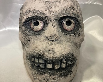 Zombies - Earl - Escultura de cabeza completa, Halloween, decoración del hogar, calavera, escultura, arte, arte de papel maché, aterrador, espeluznante, arte de terror, espeluznante