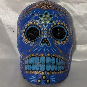 Calaveras - Azul - Mini masque, Jour des morts, Dia De los Muertos, crâne en sucre, bizarreries, décoration, art horrifique, halloween, art en papier mâché