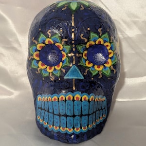 Calaveras - Azul Oscura - Mini masque, Jour des morts, Dia De los Muertos, crâne en sucre, bizarreries, art en papier mâché, art de l'horreur, halloween