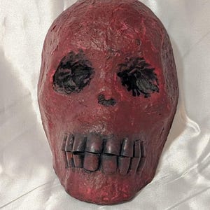 Boneyos - Big Red - Mini masque, Halloween, jour des morts, décoration murale, tête de mort, effrayant, horreur, art de l'horreur, bizarrerie, art du papier mâché