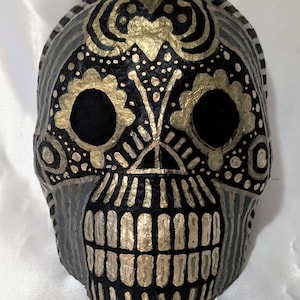 Calaveras - Oro - Mini masque, Jour des morts, Dia De los Muertos, crâne en sucre, bizarreries, décoration, or, art horrifique, halloween, art en papier mâché