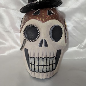 Calaveras - Steam Punk Sam - Mini masque, jour des morts, tête de mort, bizarreries, décoration murale, art horrifique, halloween, steam punk, art en papier mâché