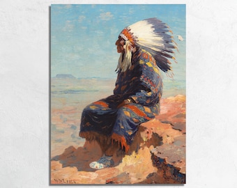 WR Leigh Indian Chief Painting: Vintage Southwestern Art Print