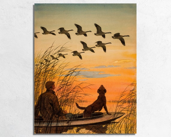 Vintage Bird Hunting Art Print: 1930s Outdoorsman Dog Illustration
