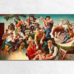 Arts of Life in America 1932 by Thomas Hart Benton, Fine Art Print of Western Americana Painting, Features Cowboy Life in the Old West